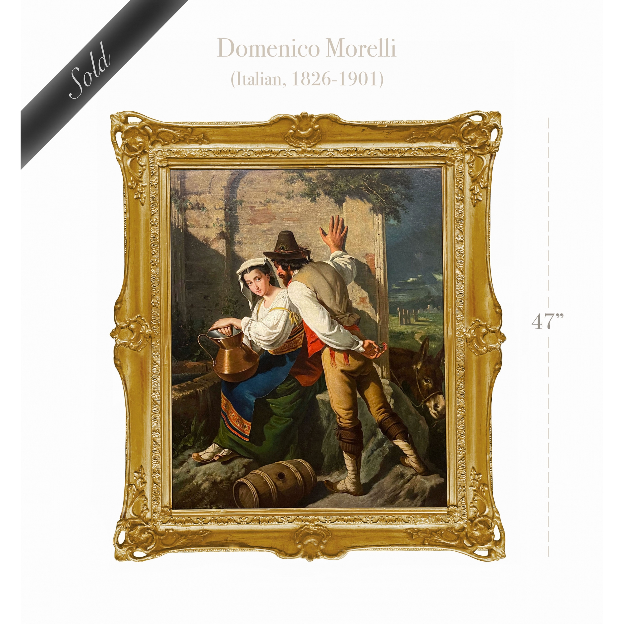 19th C. Italian Oil On Canvas Of A Couple By Domenico Morelli (Italian, 1826-1901)