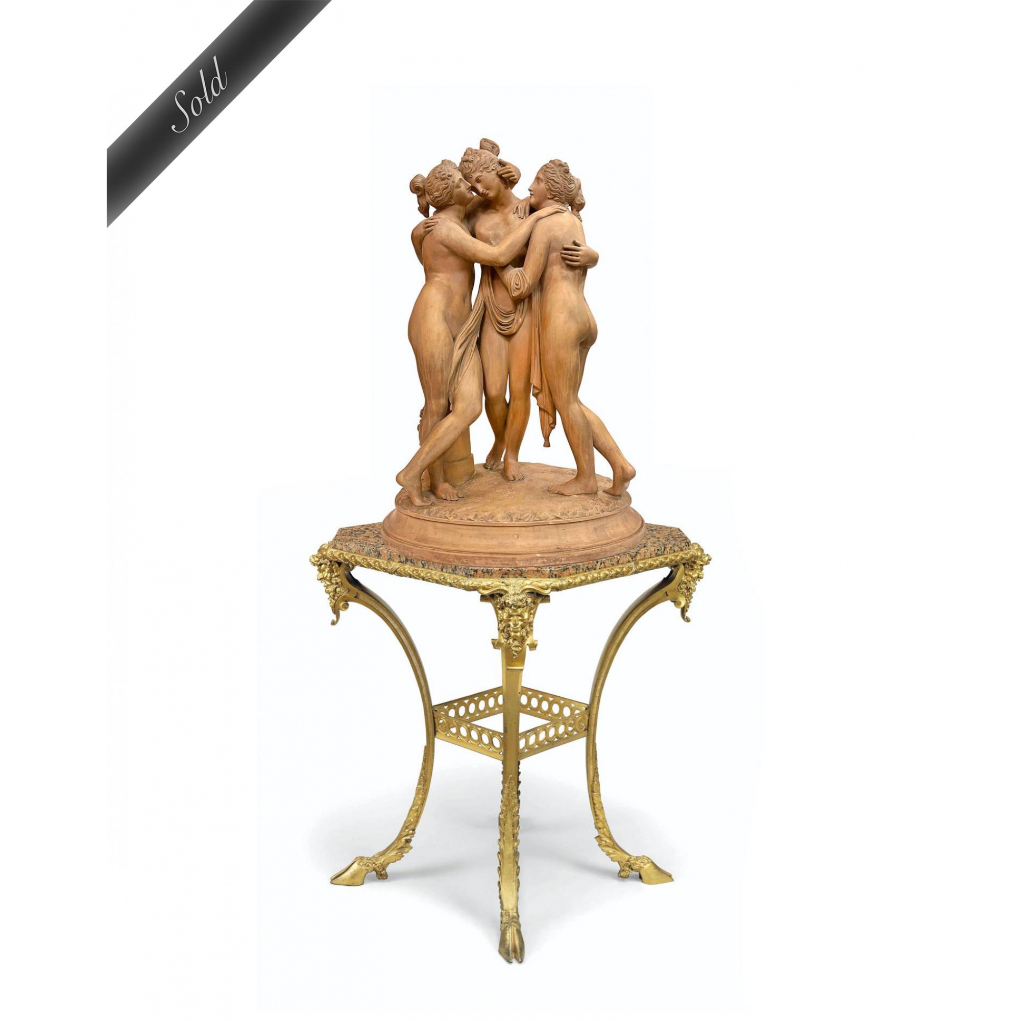 A Large Early 20th C. French Terra Cotta Group of the Three Graces