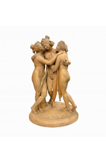A Large Early 20th C. French Terra Cotta Group of the Three Graces