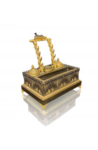 An Empire Patinated Bronze & Ormolu Inkwell, France,Early 19th Century