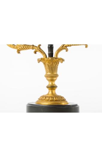 Early 19th C. Patinated & Ormolu Empire Striking Mantel Clock Set Pendule Au Vase