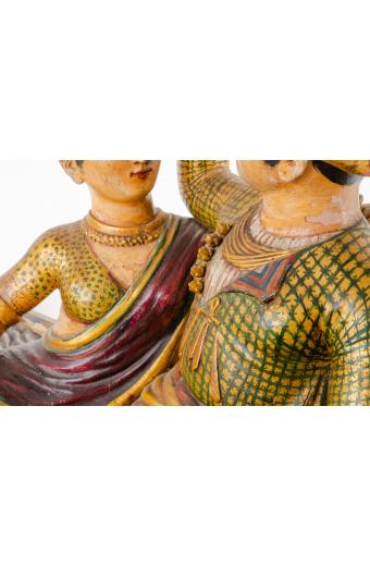 18th C. Indian Polychrome Carved Wood Figural Sculpture