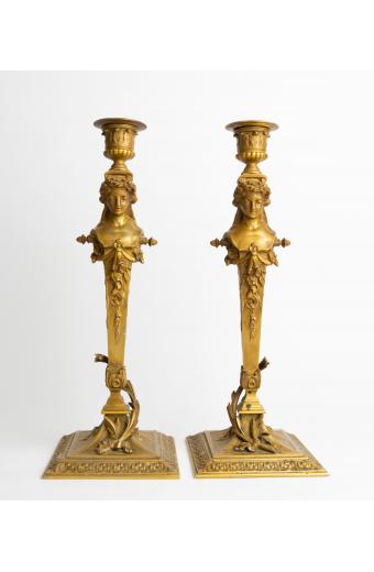 Pair of Empire Gilt Bronze Candle Holder, France, Circa 1810