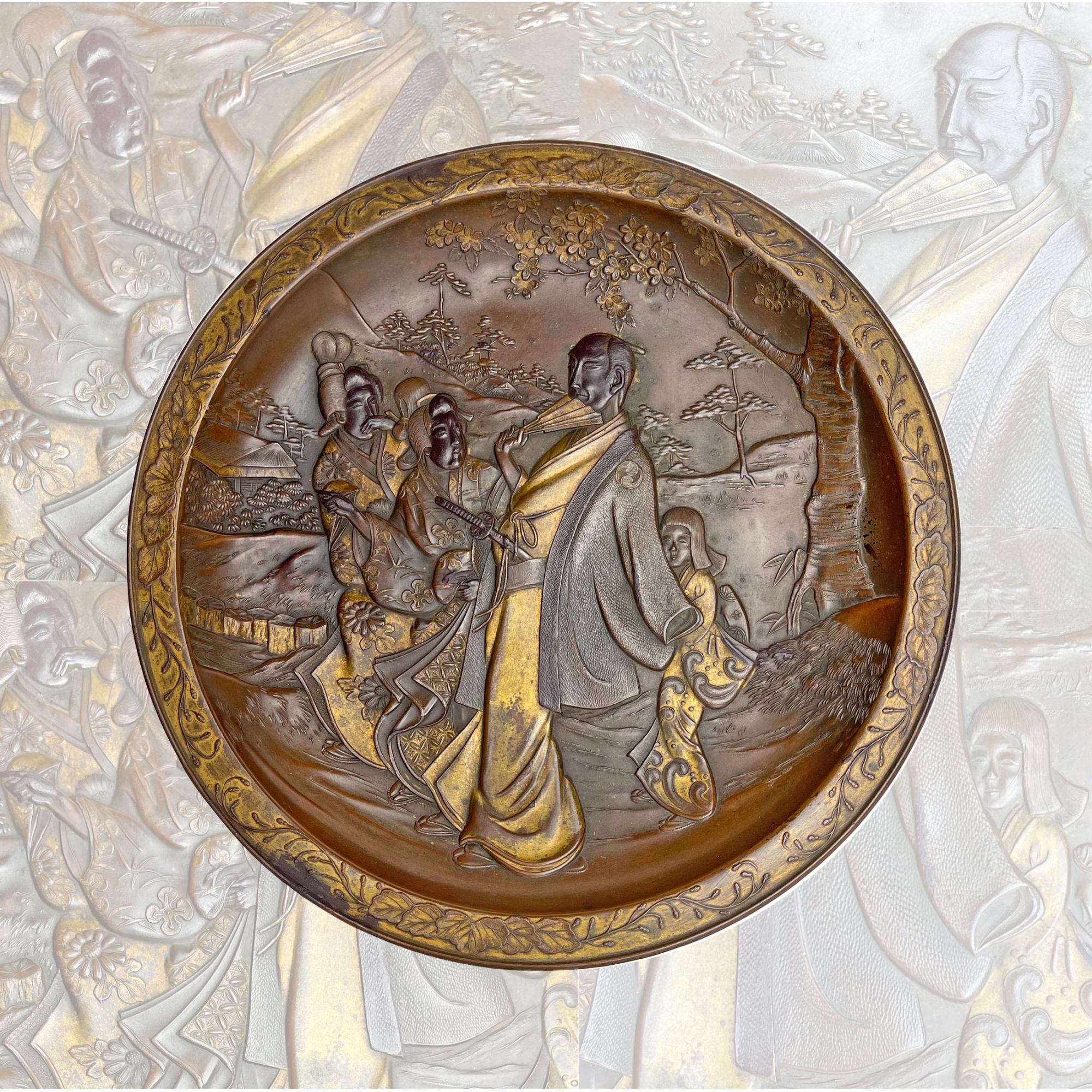 Early 20th Century Japanese Meiji Period Mixed Metal Decorative Wall Plate