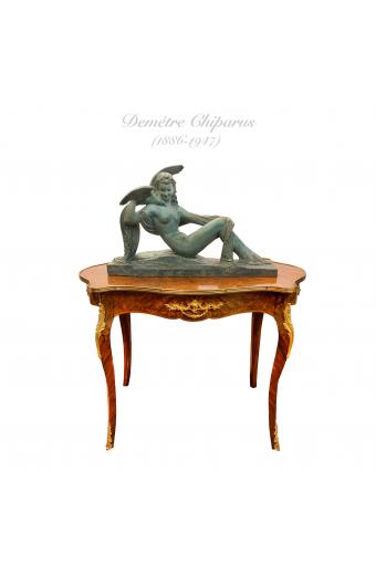 Early 20th Century "Nude with Bird of Paradise" Art Deco Figurative Terra Cotta Sculpture After D.H. Chiparus