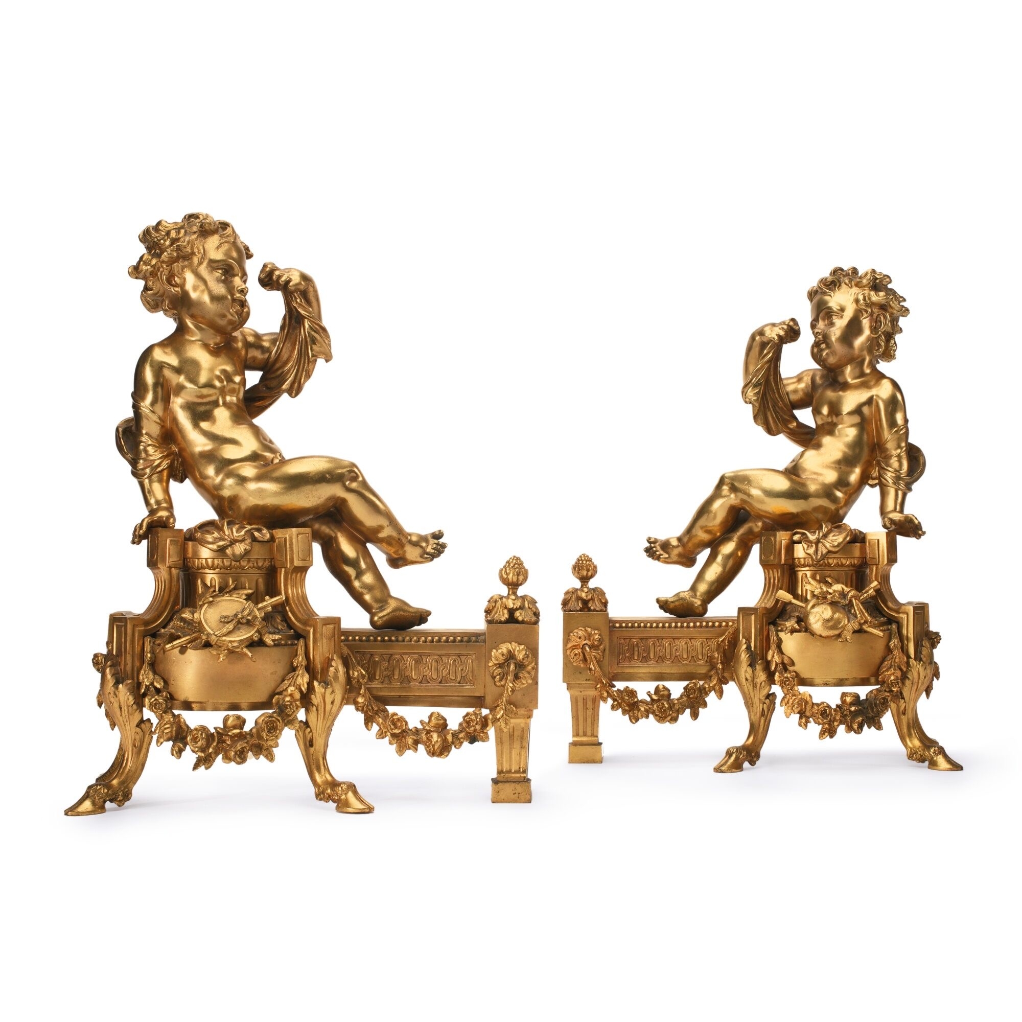 A pair of Louis XVI style gilt bronze figural chenets Paris, 19th century