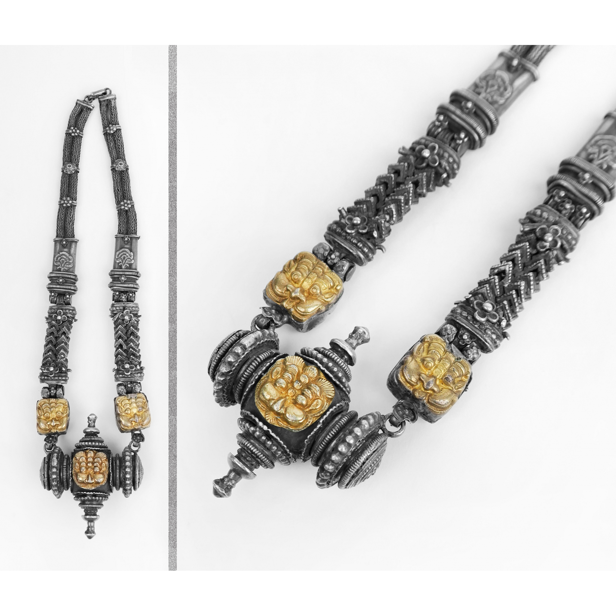 Magnificent Quality Gold & Silver Snuff Bottle Necklace, Tibet, 18th Century