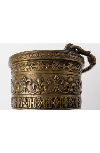 18th C. French Bronze Basket With Fleur De Lis Designs