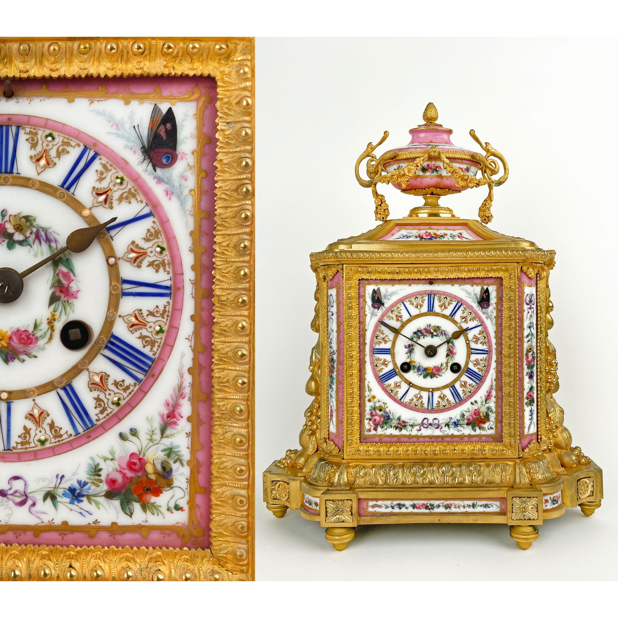 A Sevres Style Gilt Bronze & Pink Porcelain Mantel Clock, France, Circa 1880