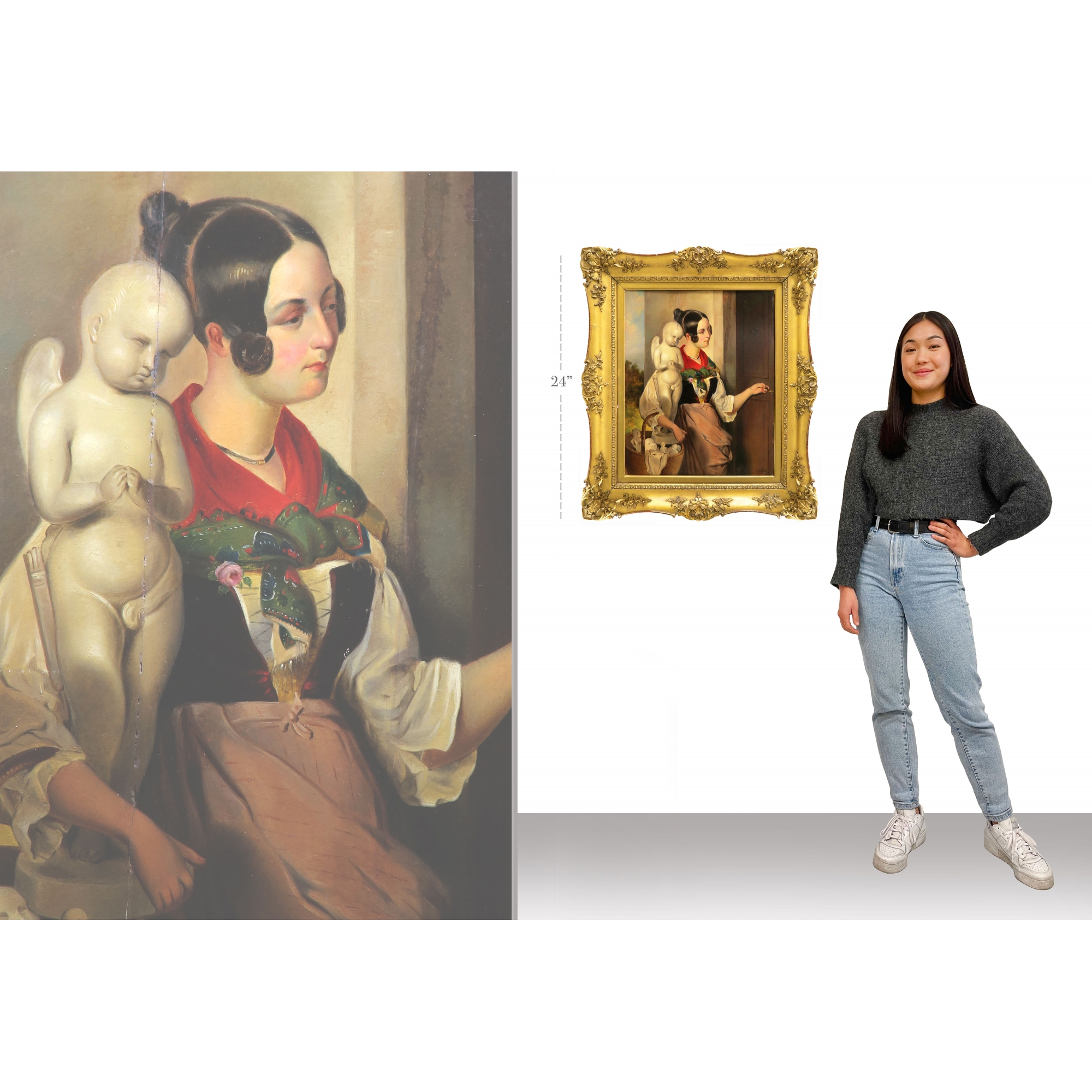 No 216An Oil on Board Painting Depicting a Lady Selling Sculptures, Italy, 19th Century