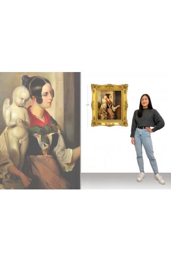 No 216An Oil on Board Painting Depicting a Lady Selling Sculptures, Italy, 19th Century