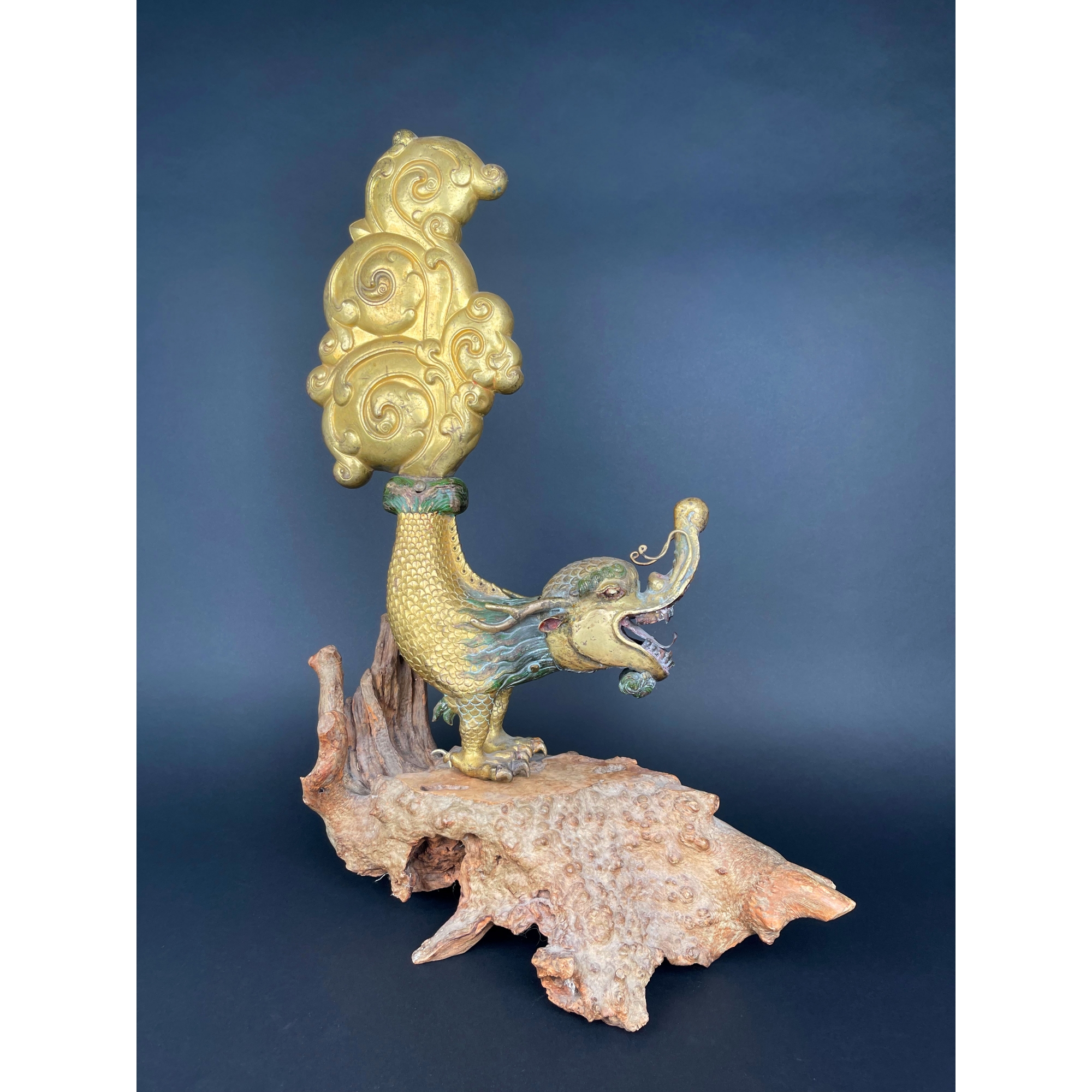 A Large Gilt Bronze Makara Finials, Tibet, Late 17th Early 18th Century