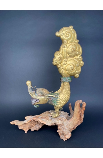 A Large Gilt Bronze Makara Finials, Tibet, Late 17th Early 18th Century