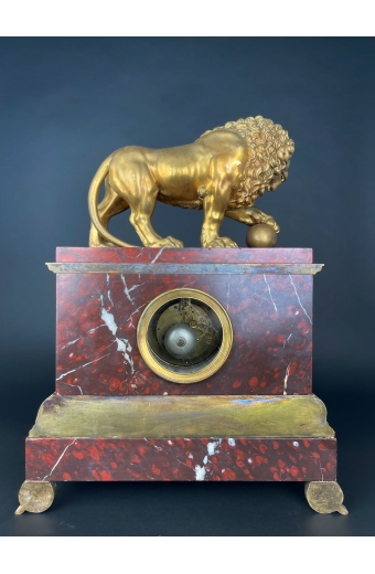 A Large Size Gilt Bronze & Rouge Marble Clock, France, 19th Century