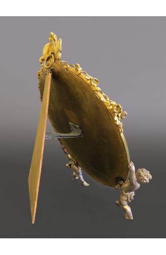 19th C. French Bronze & Champleve Enamel Figural Mirror