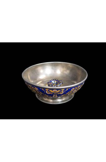 Late 17th Early 18th C. Indian Mughal Gold Inlaid Silver Guilloche Enamel Cup