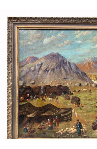 19th C. Persian Qajar Dynasty Oil On Canvas Painting 