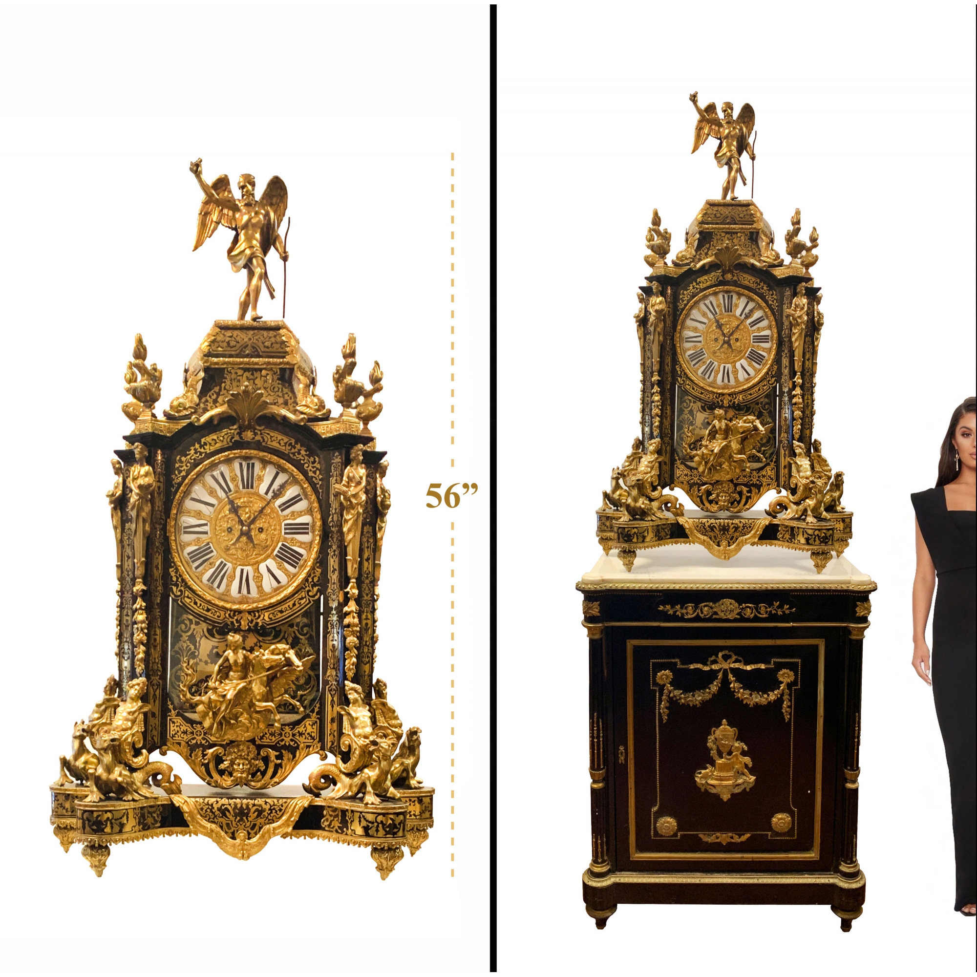 A French Ormolu-Mounted Cut-Brass-Inlaid Tortoiseshell 'Boulle' Mantel Clock