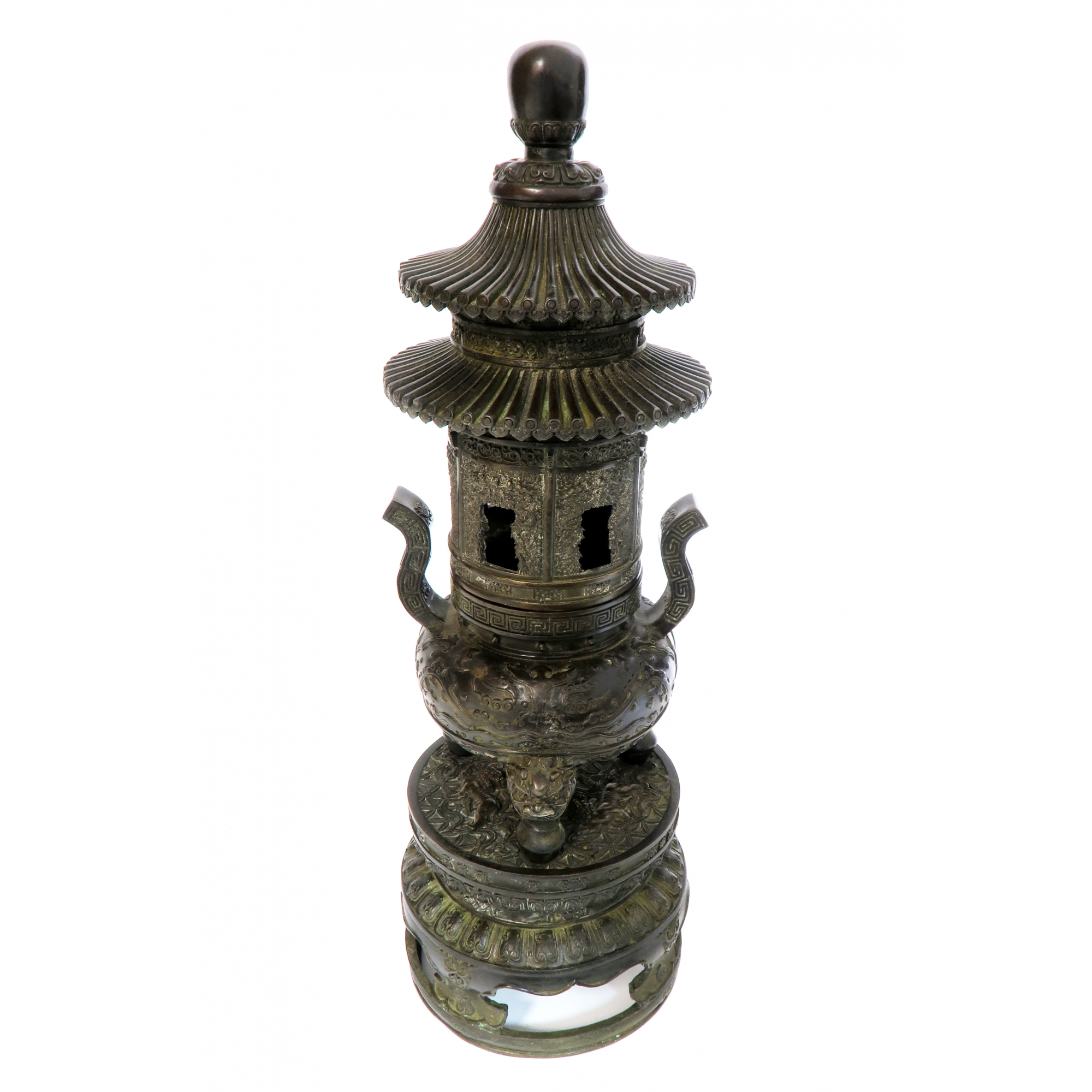 CHINESE BRONZE LIDDED CENSER, SIGNED