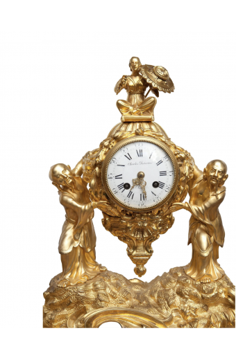 18th C. French Chinoiserie Ormolu Bronze Clock Set by Charles Dutertre & Robert Osmond